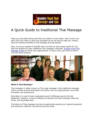 A Quick Guide to traditional Thai Massage