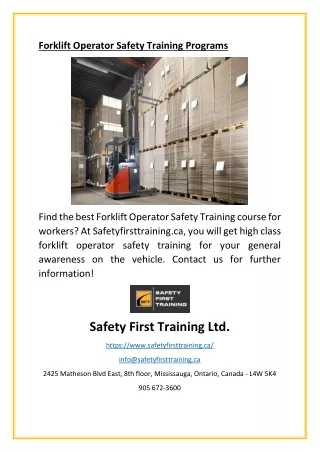 Forklift Operator Safety Training Programs