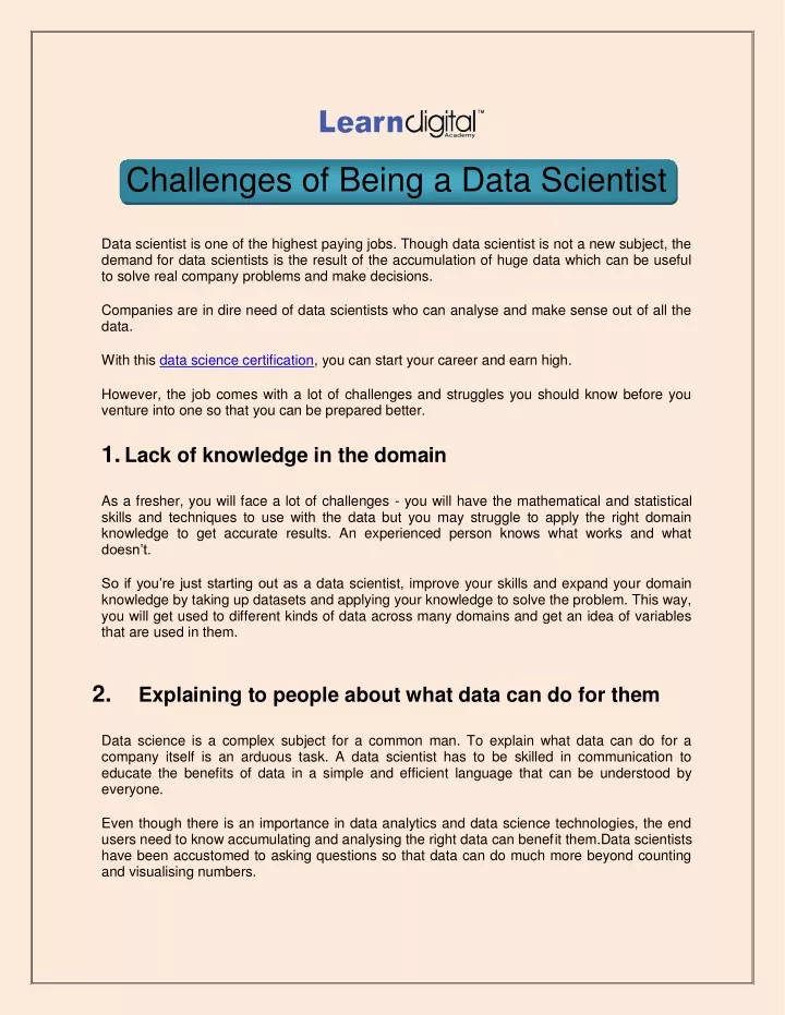 challenges of being a data scientist