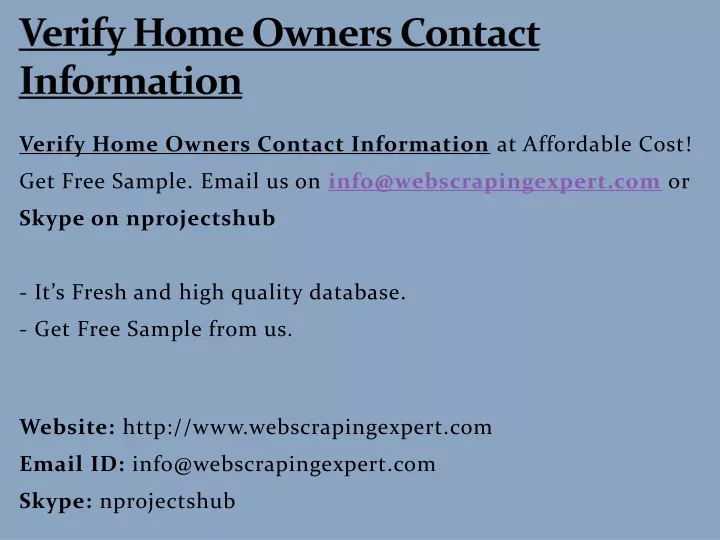 verify home owners contact information
