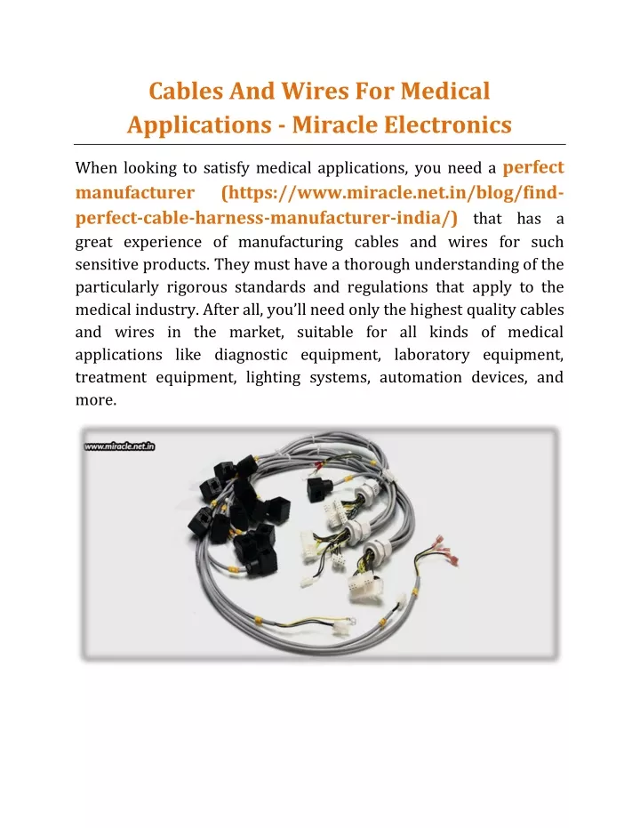 cables and wires for medical applications miracle