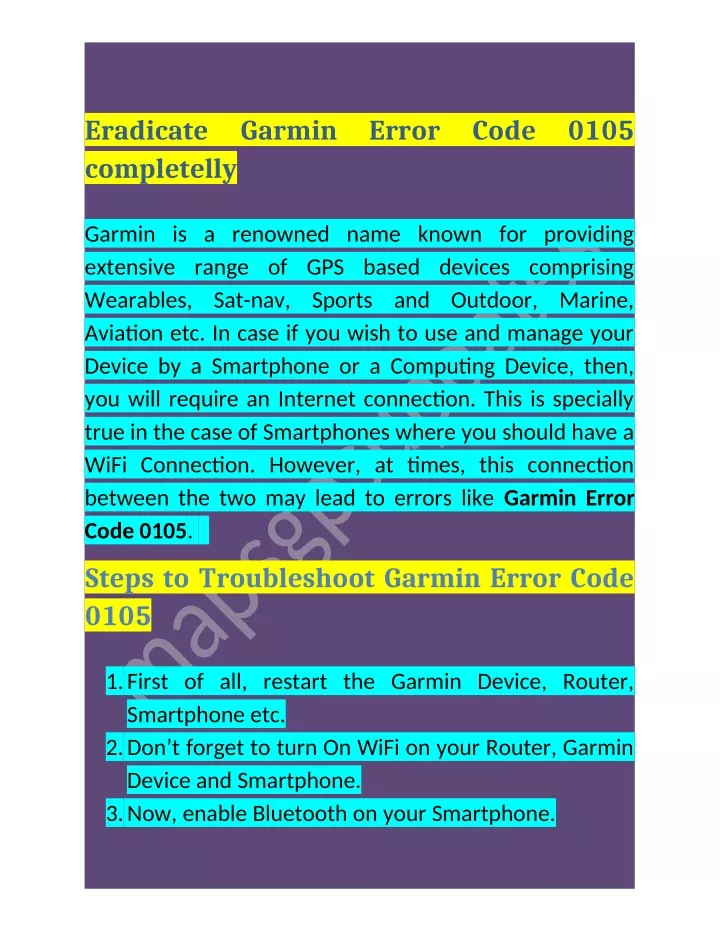 eradicate garmin error code 0105 completelly