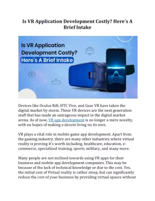 is vr application d evelopment costly here