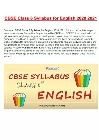 cbse class 6 syllabus for english 2020 2021
