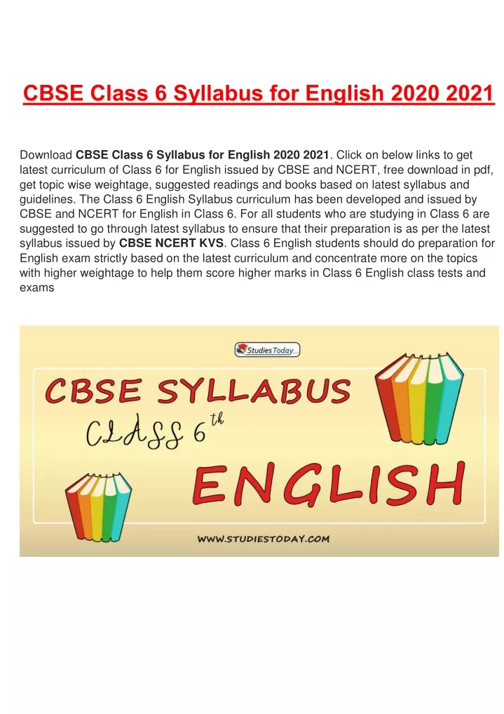 cbse class 6 syllabus for english 2020 2021