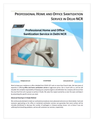 Professional Home and Office Sanitization Service in Delhi NCR