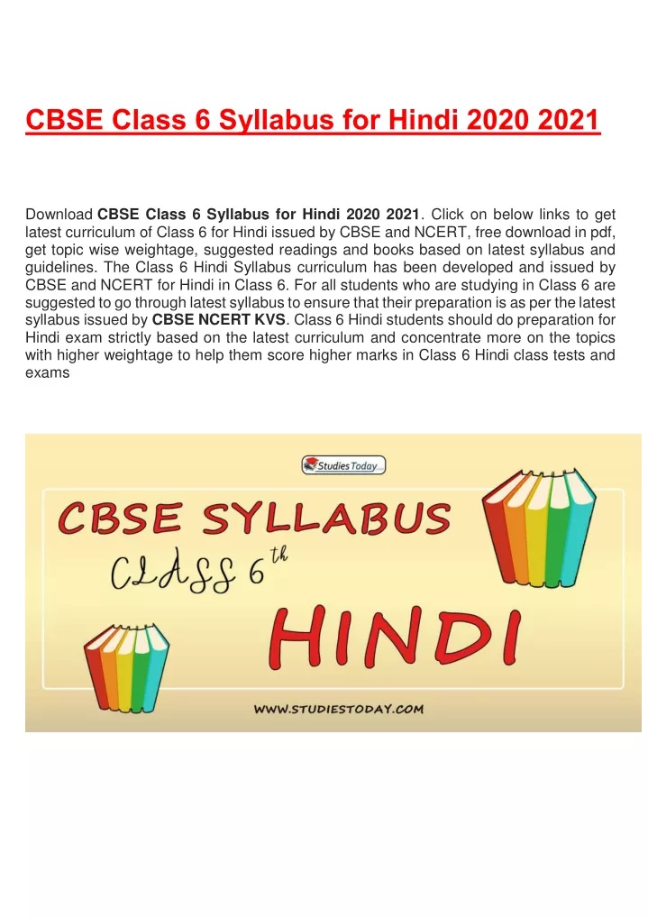 cbse class 6 syllabus for hindi 2020 2021