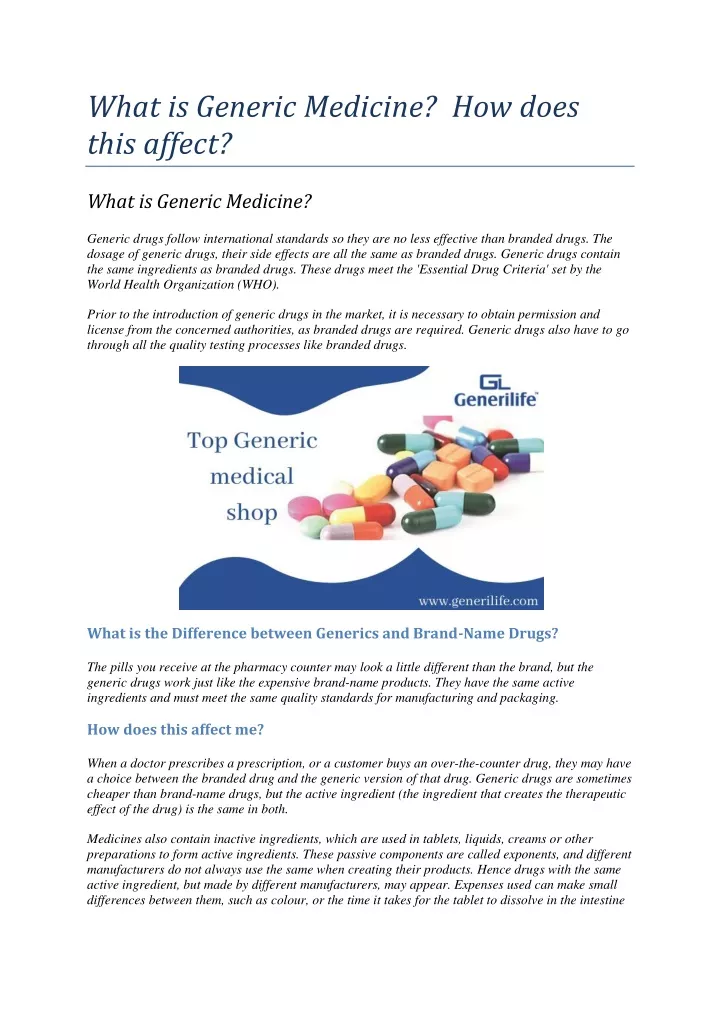 what is generic medicine how does this affect