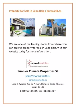 Property For Sale in Cabo Roig | Sunworld.es
