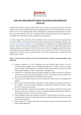 How Hotel industry needs to reshape operations post COVID-19 | Sushant University