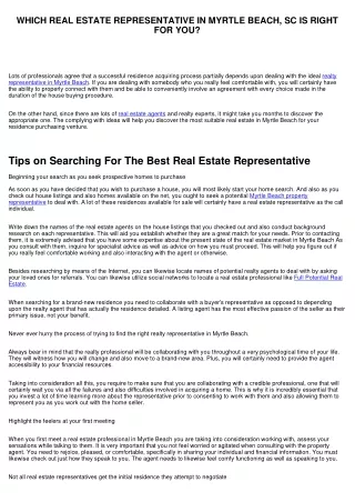 WHICH PROPERTY REPRESENTATIVE IN MYRTLE BEACH, SC IS PERFECT FOR YOU?