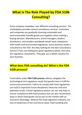 What is The Role Played by FDA 510k Consulting?