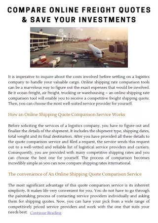 Compare Online Freight Quotes & Save Your Investments