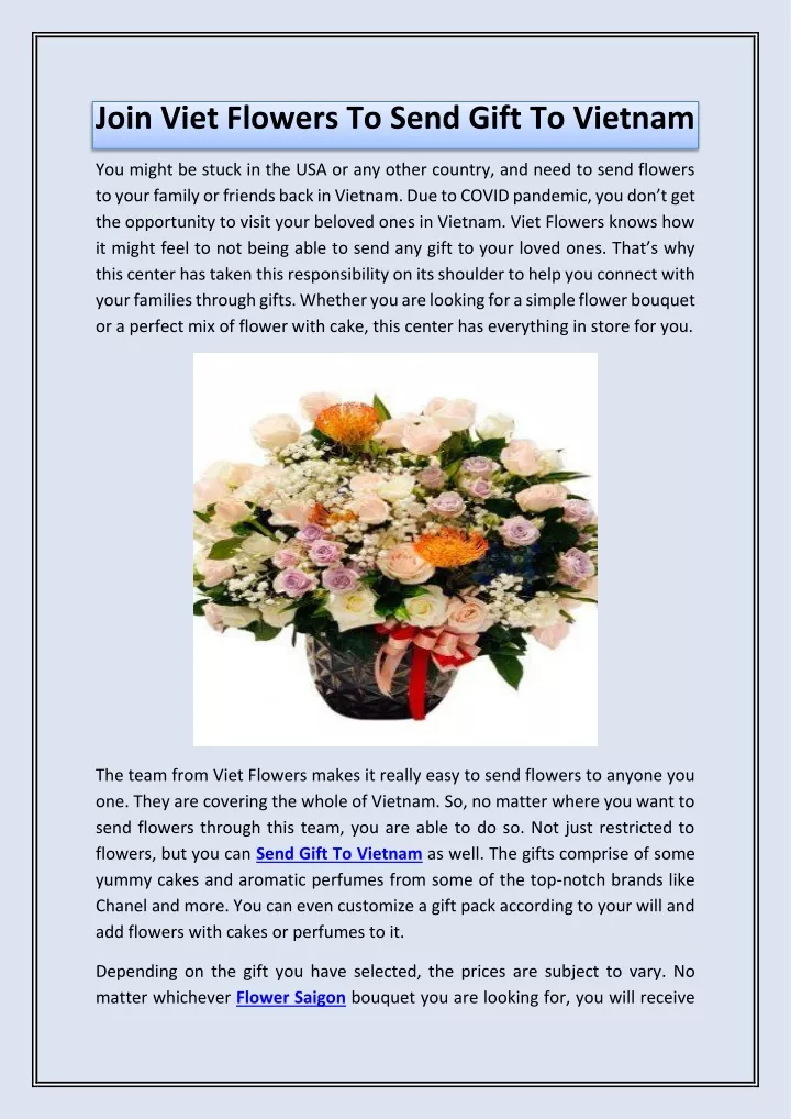 join viet flowers to send gift to vietnam