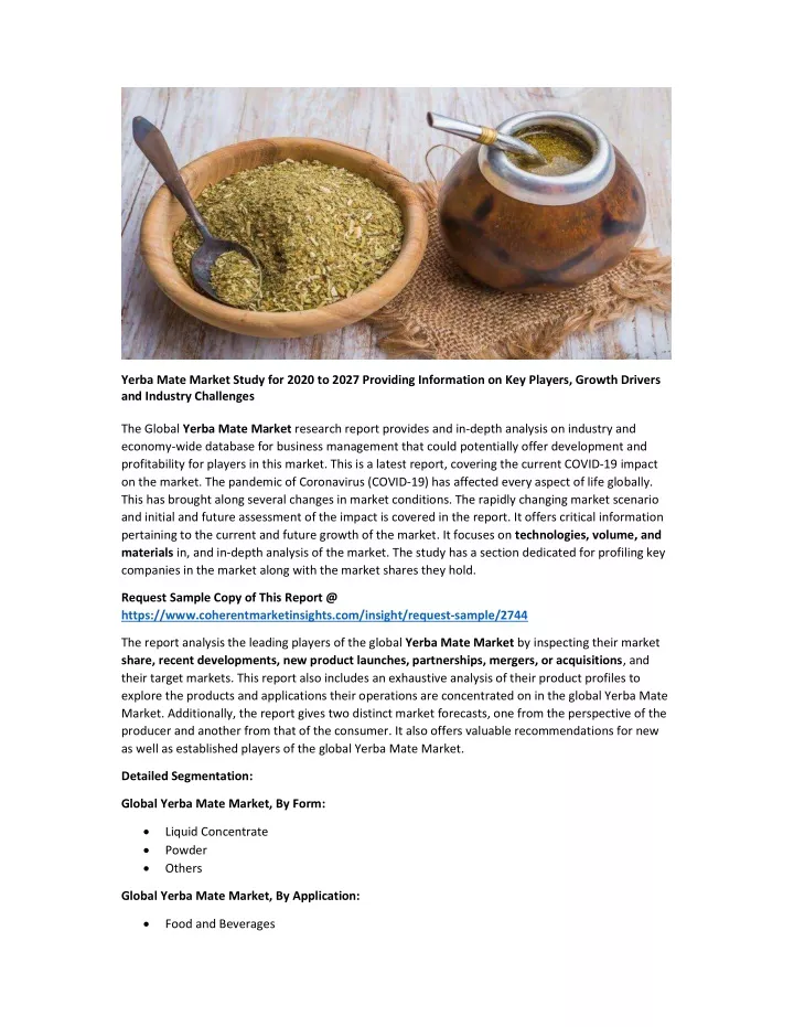 yerba mate market study for 2020 to 2027