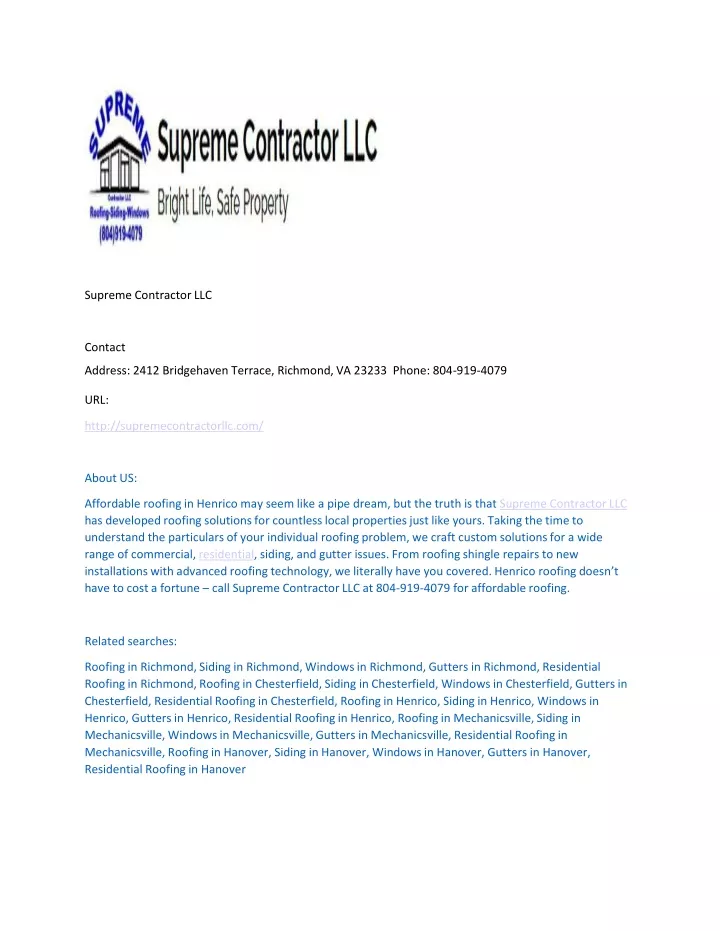 supreme contractor llc contact address 2412