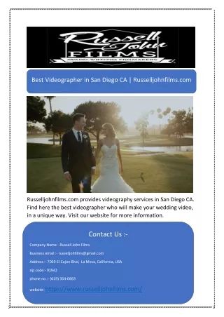 Best Videographer in San Diego CA | Russelljohnfilms.com