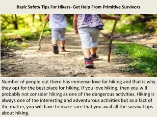 Basic Safety Tips For Hikers- Get Help From Primitive Survivors