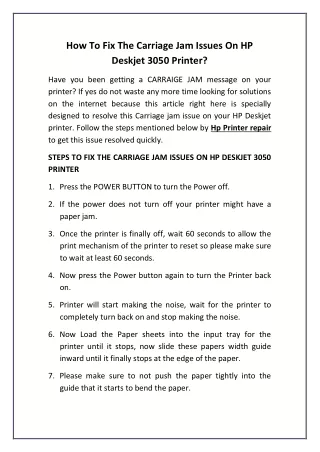 how to fix the carriage jam issues on hp deskjet