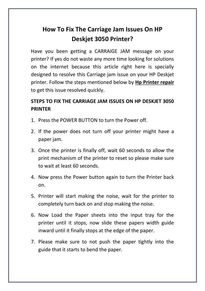 how to fix the carriage jam issues on hp deskjet