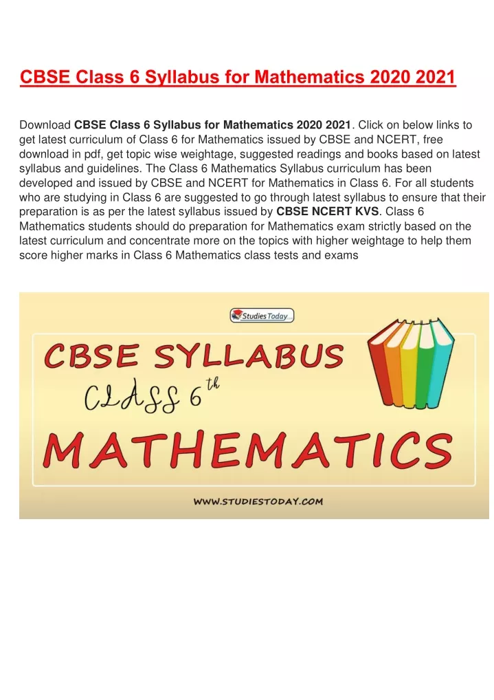 cbse class 6 syllabus for mathematics 2020 2021