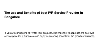 the use and benefits of best ivr service provider in bangalore