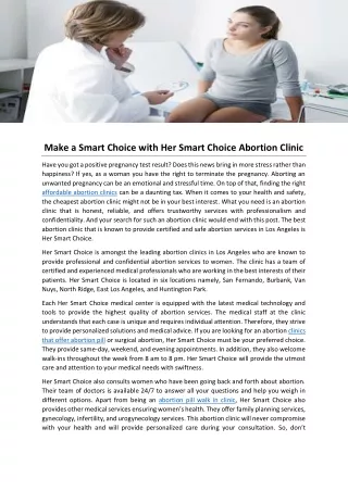 Make a Smart Choice with Her Smart Choice Abortion Clinic