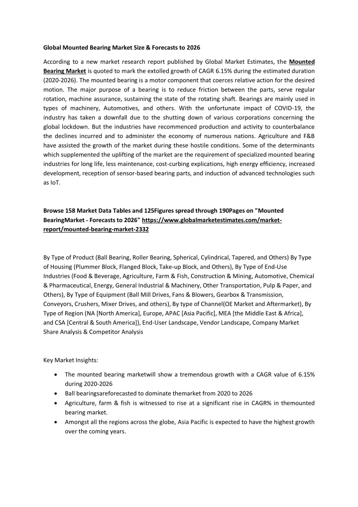 global mounted bearing market size forecasts