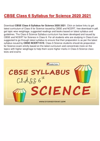 cbse class 6 syllabus for science 2020 2021