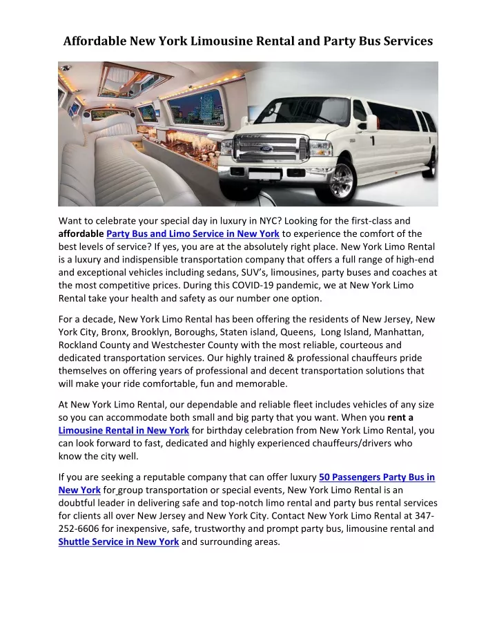 affordable new york limousine rental and party