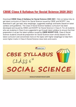 cbse class 6 syllabus for social science 2020