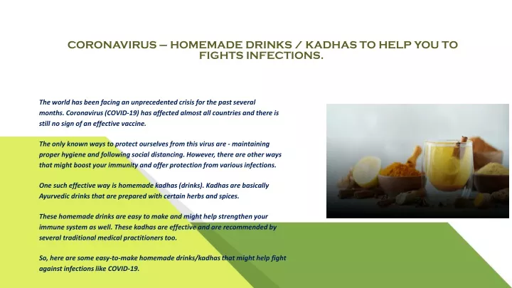 coronavirus homemade drinks kadhas to help