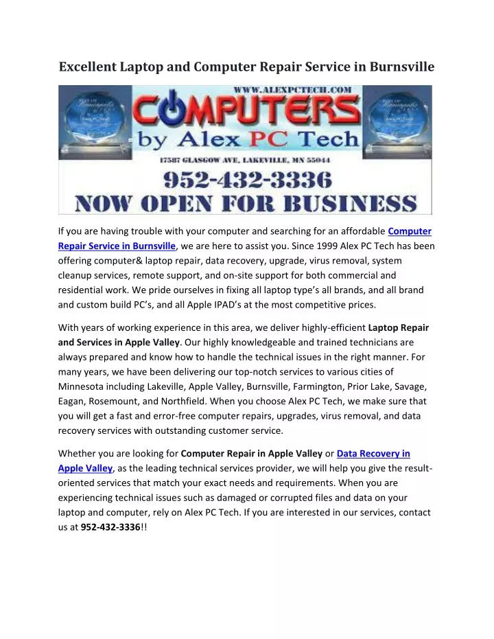 excellent laptop and computer repair service