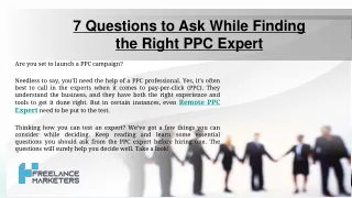 7 Questions to Ask While Finding the Right PPC Expert