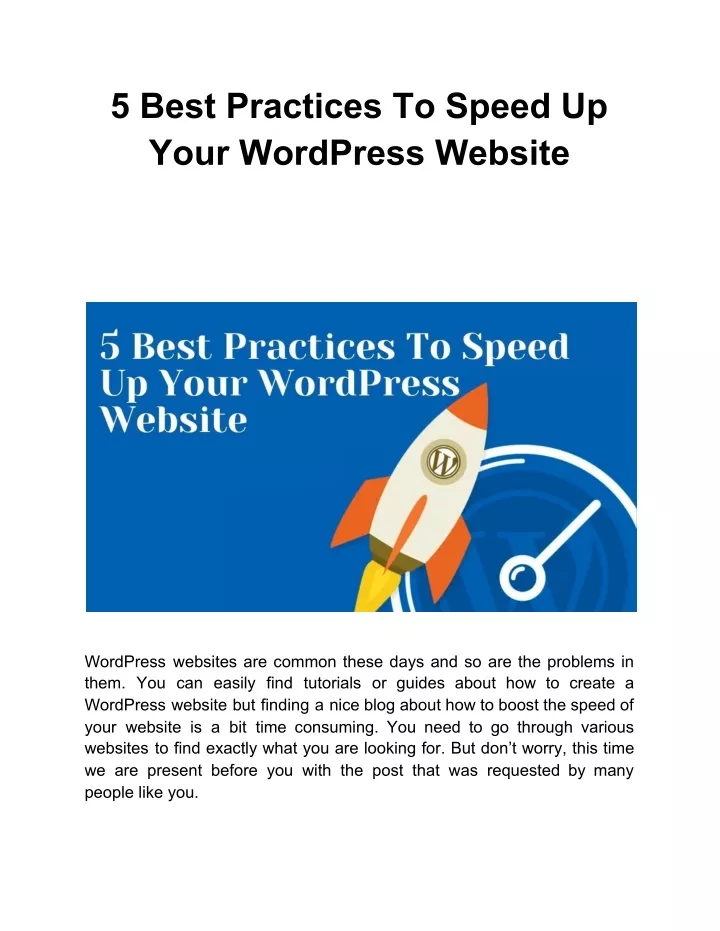 5 best practices to speed up your wordpress