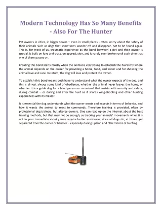 Modern Technology Has So Many Benefits - Also For The Hunter