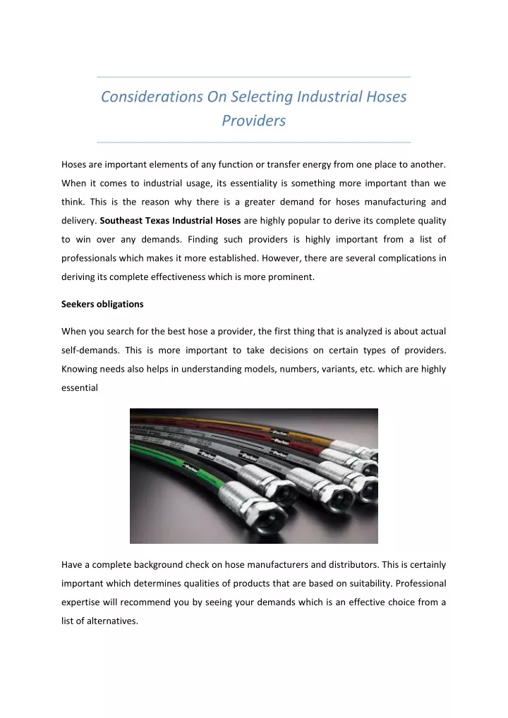 considerations on selecting industrial hoses