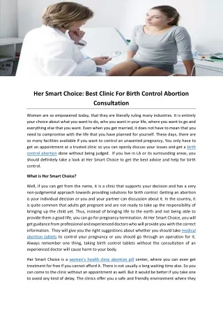 Her Smart Choice- Best Clinic For Birth Control Abortion Consultation
