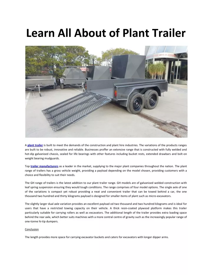 learn all about of plant trailer