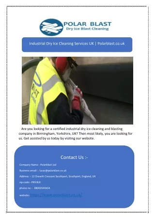 Industrial Dry Ice Cleaning Services UK | Polarblast.co.uk