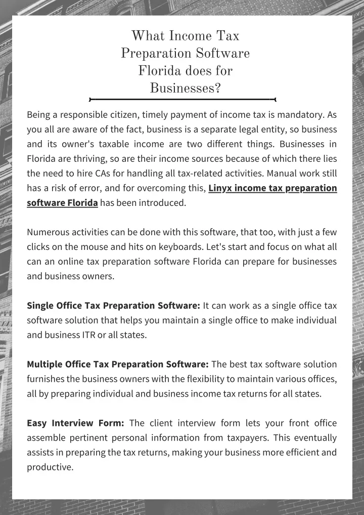 what income tax preparation software florida does