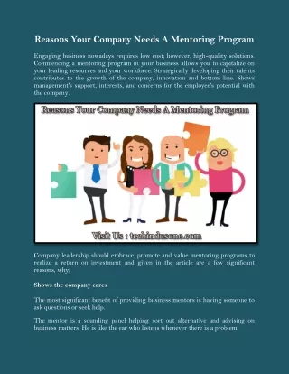 reasons your company needs a mentoring program