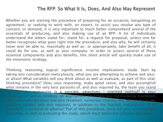 The RFP So What It Is, Does, And Also May Represent