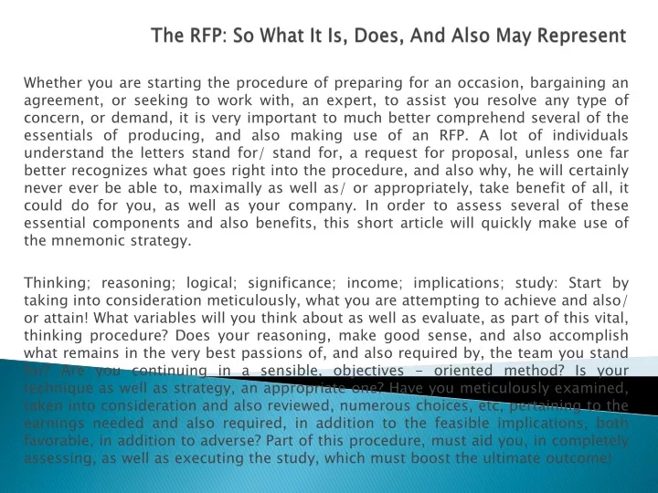 the rfp so what it is does and also may represent