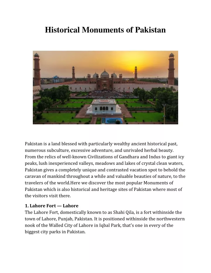 historical monuments of pakistan