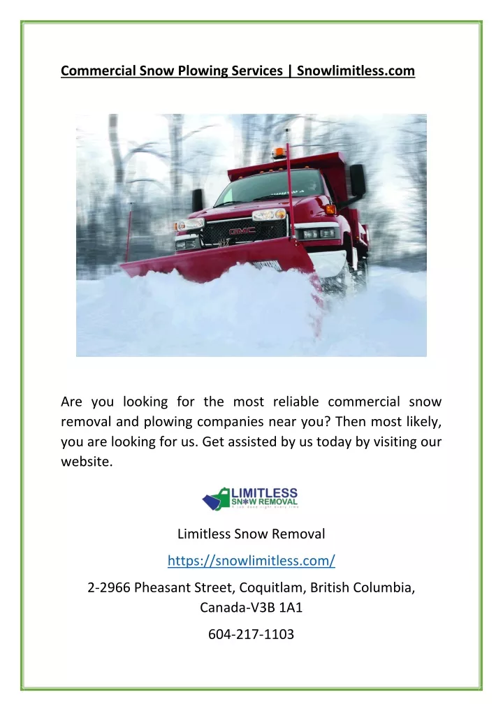 commercial snow plowing services snowlimitless com