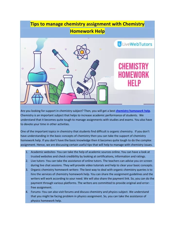 tips to manage chemistry assignment with