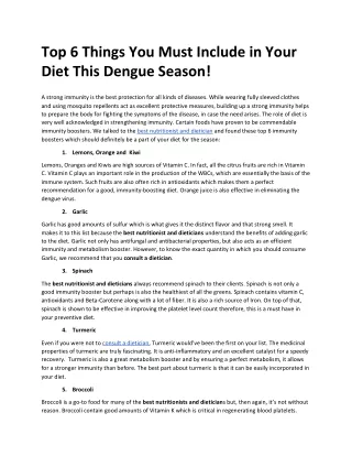 Top 6 Things You Must Include in Your Diet This Dengue Season!