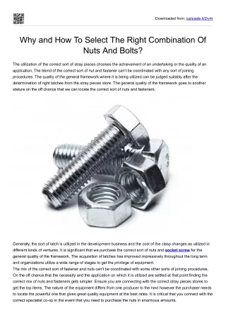 Why and How To Select The Right Combination Of Nuts And Bolts?