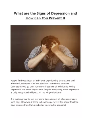 What are the Signs of Depression and How Can You Prevent It